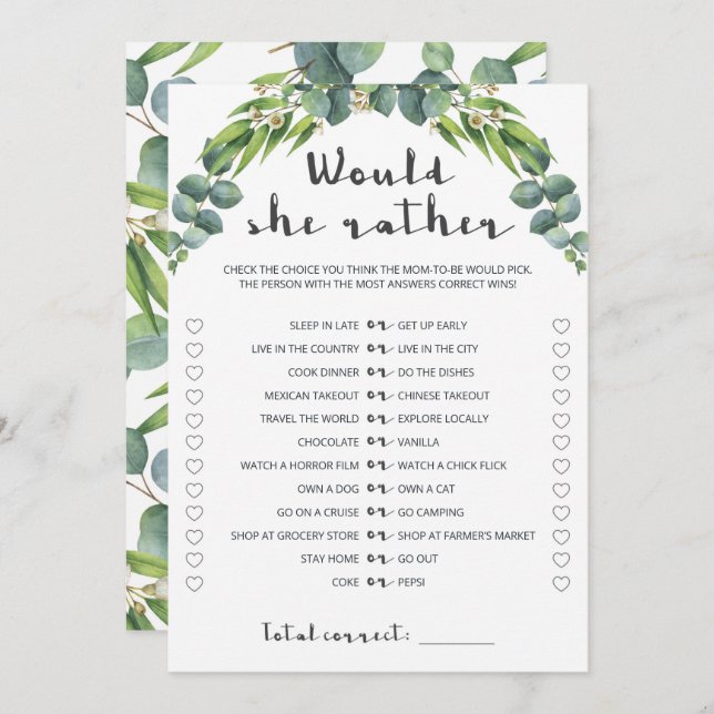 Elegant Eucalyptus Wreath Would She Rather Game (Front/Back)