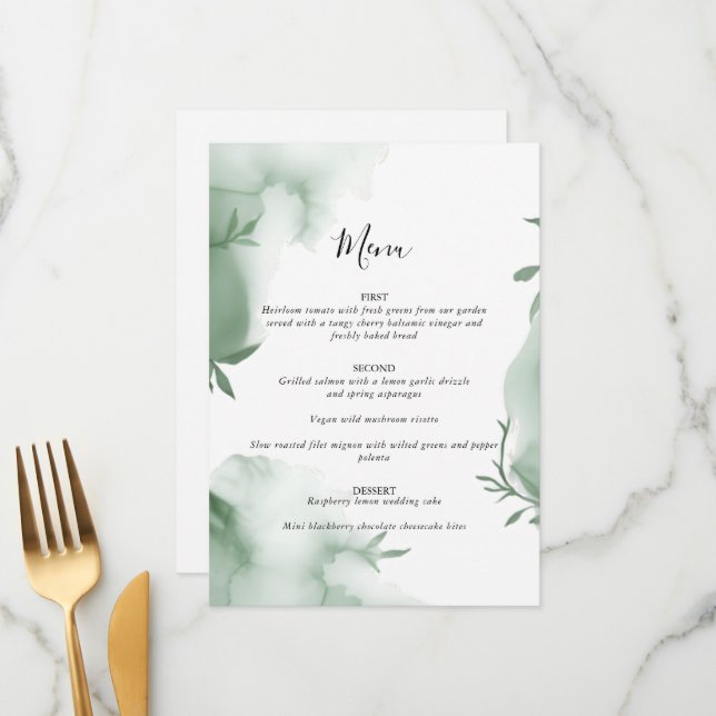 Elegant Eucalytus Greenery Watercolor Wedding Menu (Front/Back In Situ)
