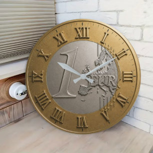 Elegant Euro Coin European Currency Money Large Clock