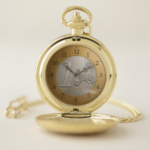 Elegant Euro Coin Golden Metallic European Map Art Pocket Watch