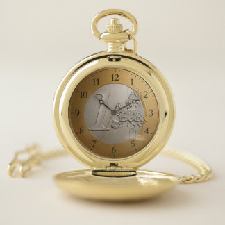Elegant Euro Coin Golden Metallic European Map Art Pocket Watch