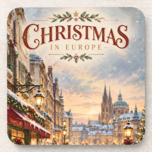 Elegant European Christmas Cityscape Holiday Beverage Coaster