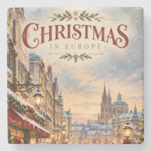 Elegant European Christmas Cityscape Holiday Stone Coaster
