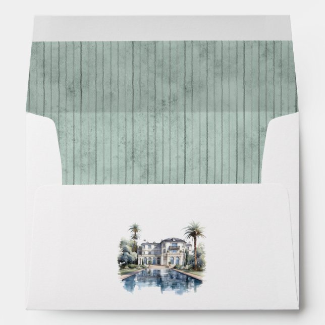 Elegant European Villa Design Old Money Wedding Envelope (Back (Bottom))