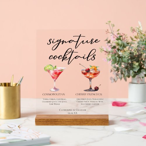 Elegant Evening Bridal Shower Cocktails Acrylic Sign