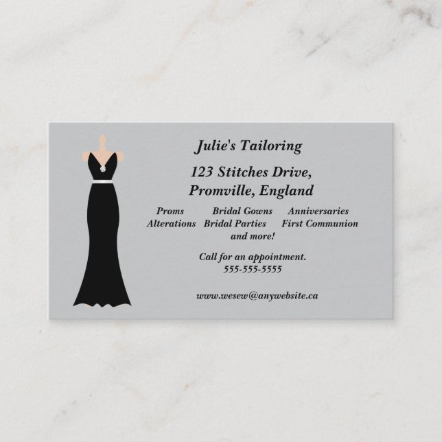 Elegant Evening Gown Business Card (Front)