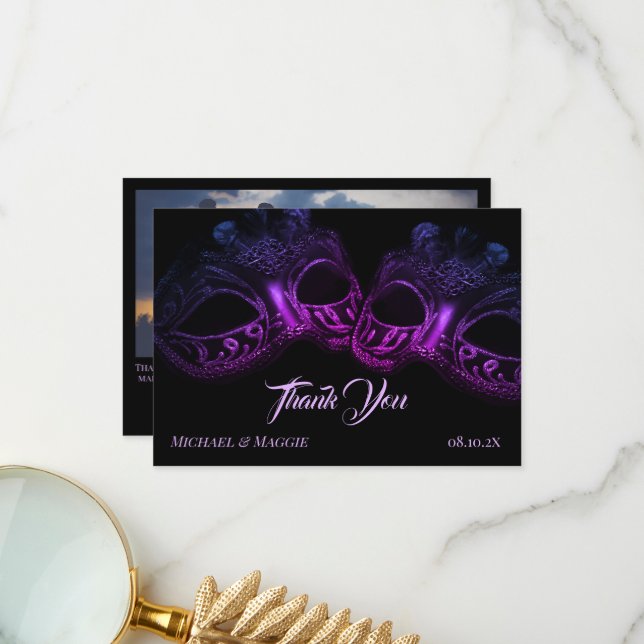 Elegant Evening Photo Thank You Card (Front/Back In Situ)