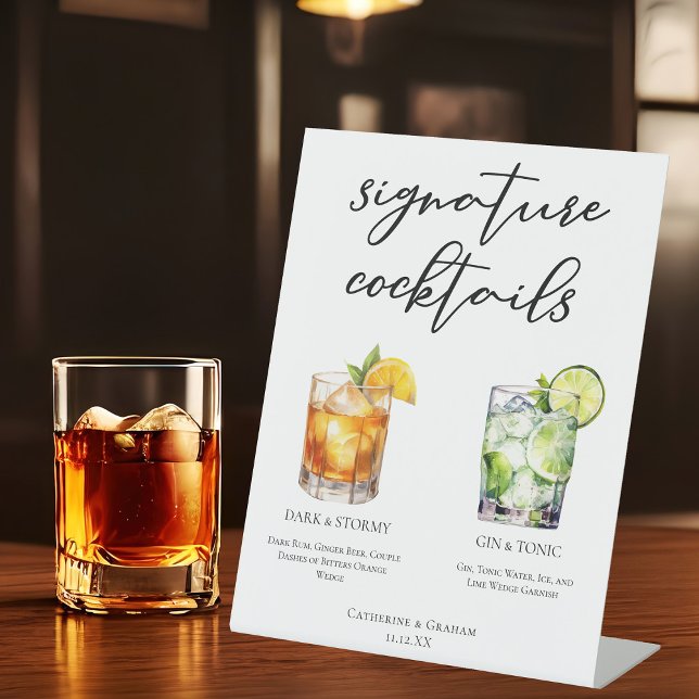 Elegant Evening Signature Cocktails Wedding Menu Pedestal Sign (Creator Uploaded)