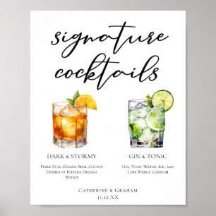 Elegant Evening Signature Cocktails Wedding Menu Poster