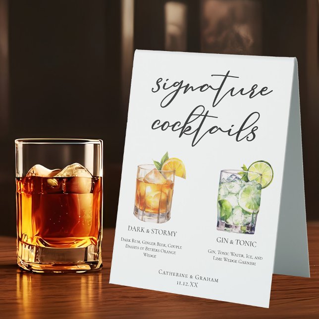 Elegant Evening Signature Cocktails Wedding Menu Table Tent (Creator Uploaded)