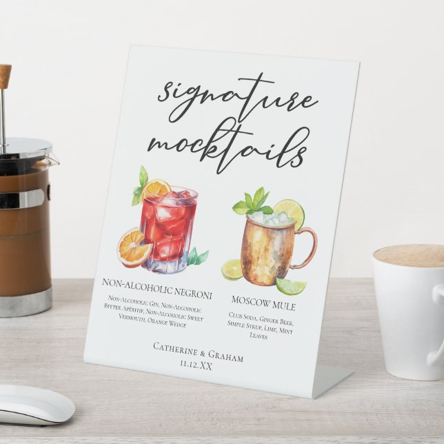 Elegant Evening Wedding Mocktails Menu Pedestal Sign (In SItu)