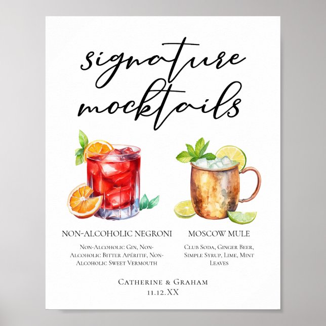 Elegant Evening Wedding Mocktails Menu Poster (Front)