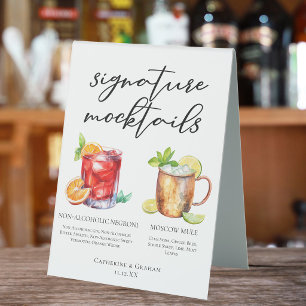 Elegant Evening Wedding Mocktails Menu Table Tent