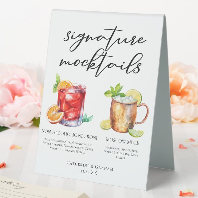 Elegant Evening Wedding Mocktails Menu Table Tent (In SItu (Wedding))