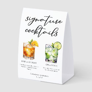 Elegant Evening Wedding Signature Cocktails Menu Paper Table Tent