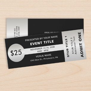 Elegant Event Black Silver Template Raffle Tickets