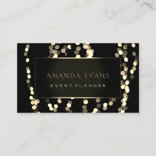 Elegant Event Planner Black White Frame Spark Gold Business Card