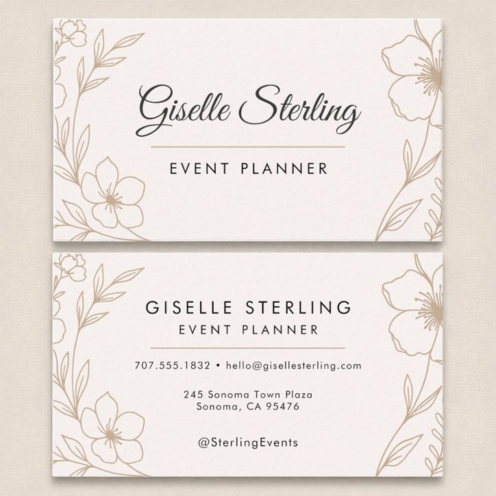Elegant Event Planner Botanical Blush Black Business Card