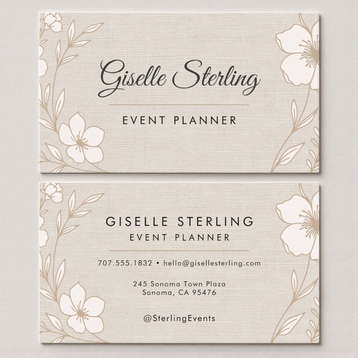 Elegant Event Planner Botanical Floral Linen Business Card