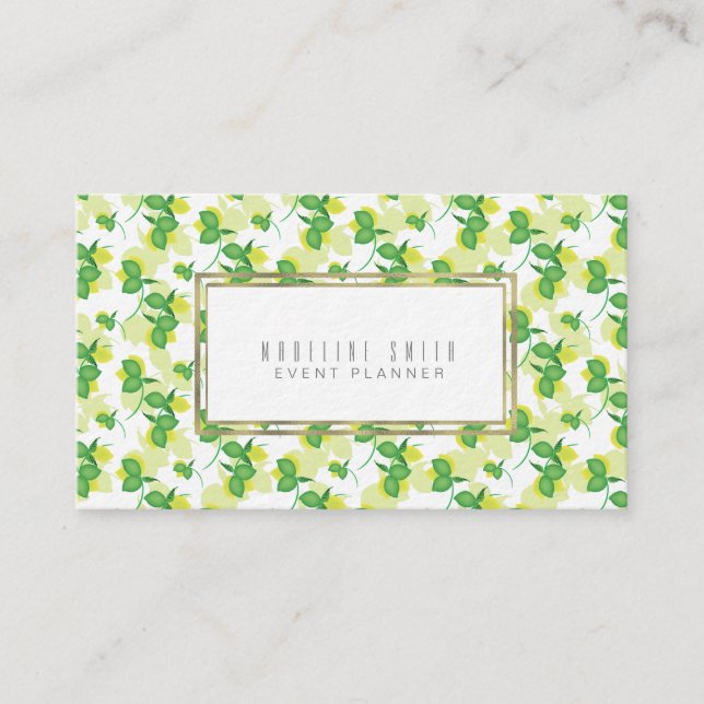 Elegant Event Planner Floral Florist Lemon Gray Business Card (Front)