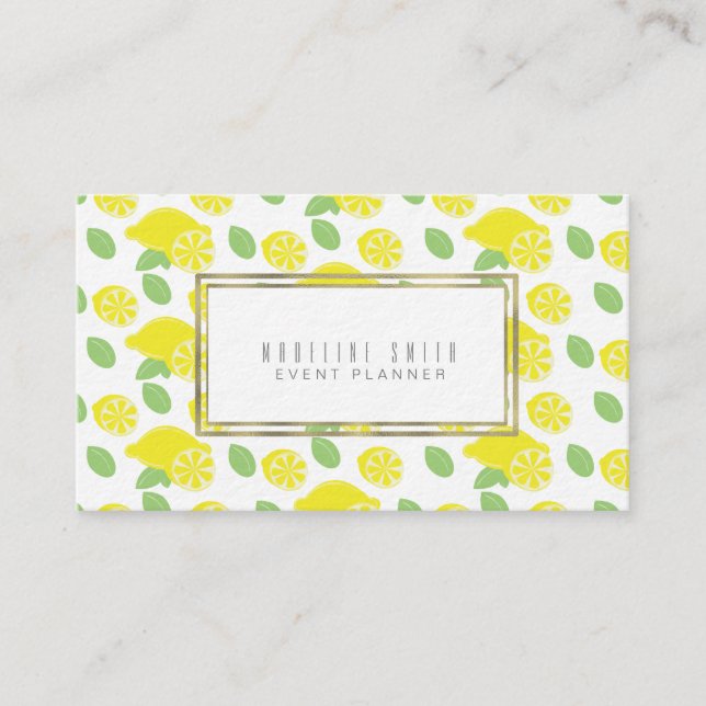 Elegant Event Planner Floral Florist Lemon Pattern Business Card (Front)