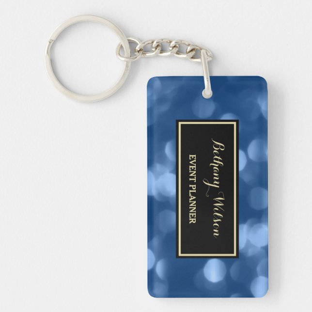 Elegant Event Planner Glamorous Blue Luxe Bokeh Keychain (Front)