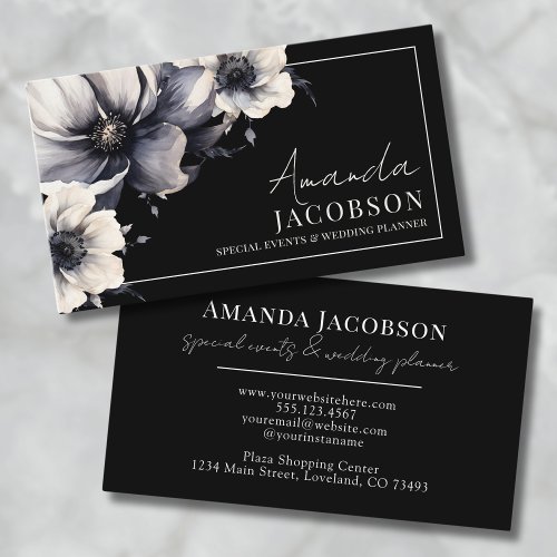 Elegant Event Wedding Planner Black Floral Business Card