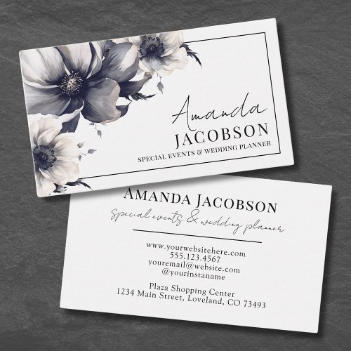 Elegant Event Wedding Planner Black White Floral Business Card