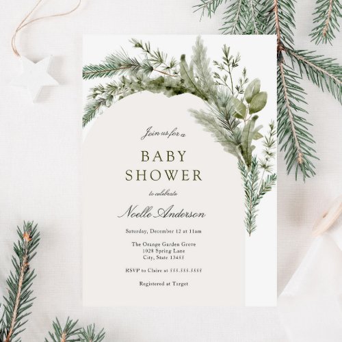 Elegant Evergreen Arch Baby Shower Invitation