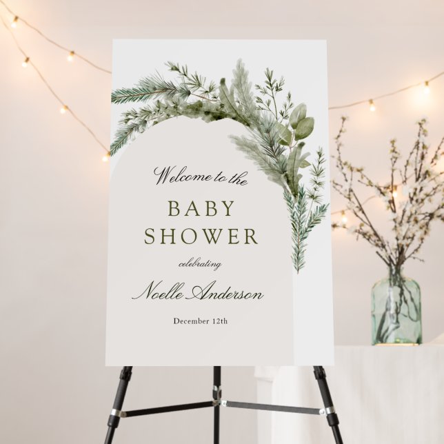 Elegant Evergreen Arch Baby Shower Welcome Foam Board (In Situ (Stand))