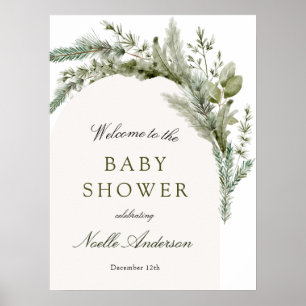 Elegant Evergreen Arch Baby Shower Welcome Poster