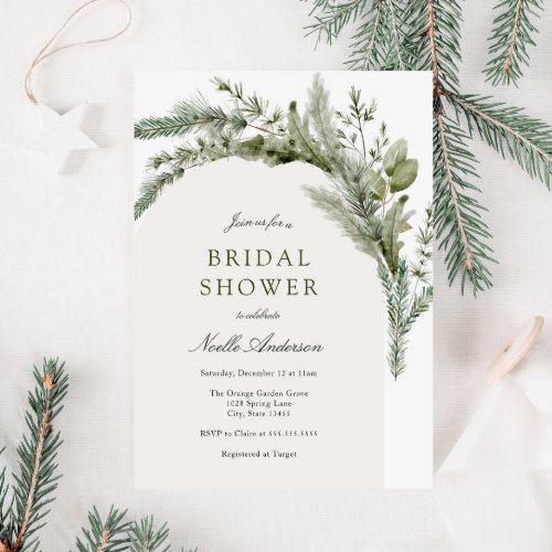 Elegant Evergreen Arch Bridal Shower Invitation