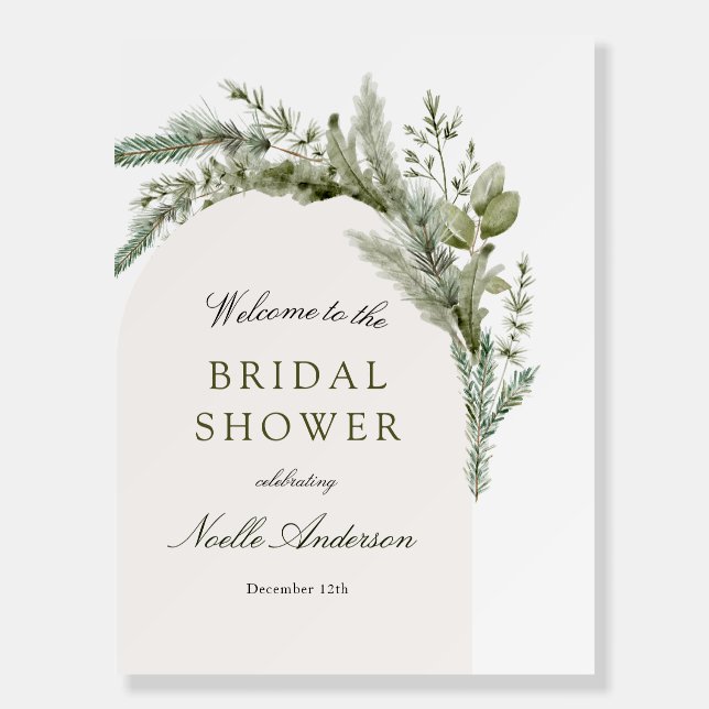 Elegant Evergreen Arch Bridal Shower Welcome Foam Board (Front)