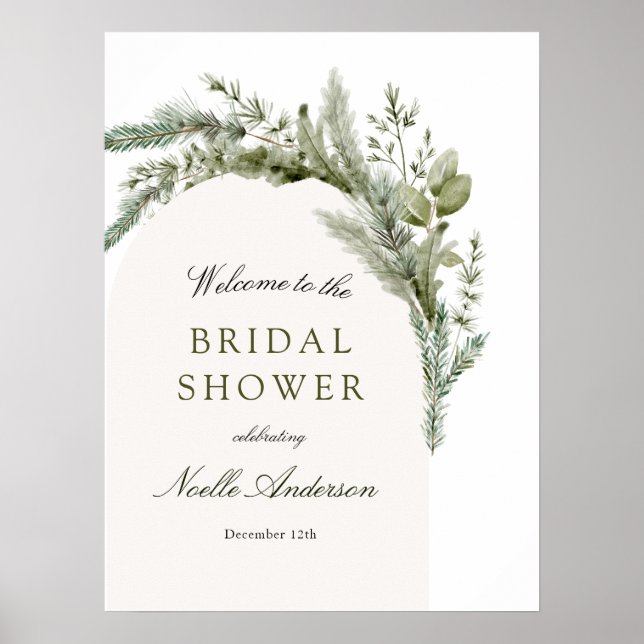 Elegant Evergreen Arch Bridal Shower Welcome Poster (Front)
