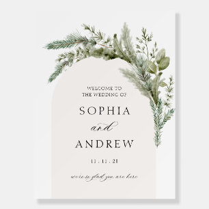 Elegant Evergreen Arch Wedding Welcome Foam Board