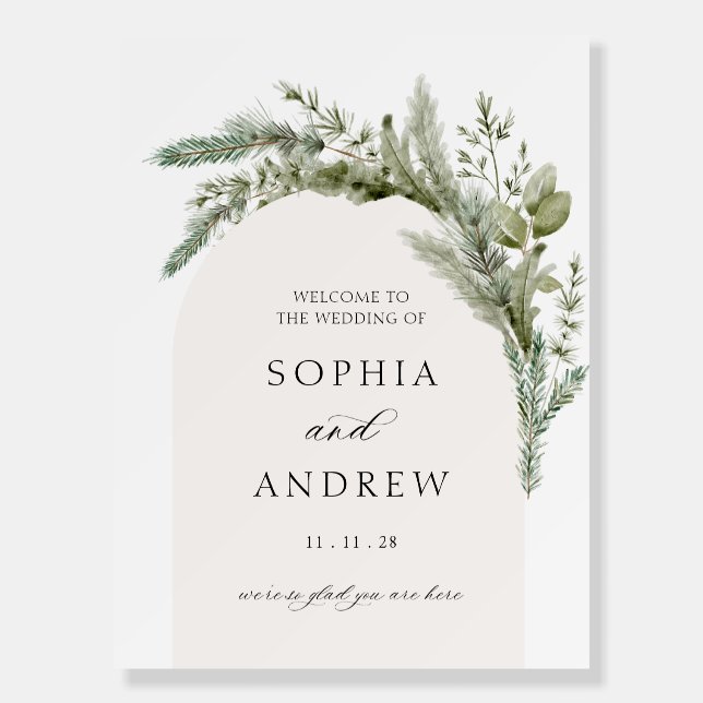 Elegant Evergreen Arch Wedding Welcome Foam Board (Front)