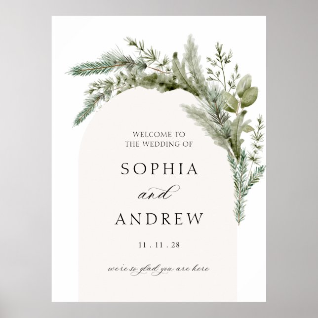 Elegant Evergreen Arch Wedding Welcome Poster (Front)