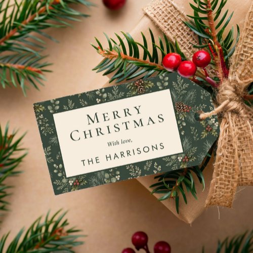 Elegant Evergreen Botanical Christmas Holiday Gift Tags
