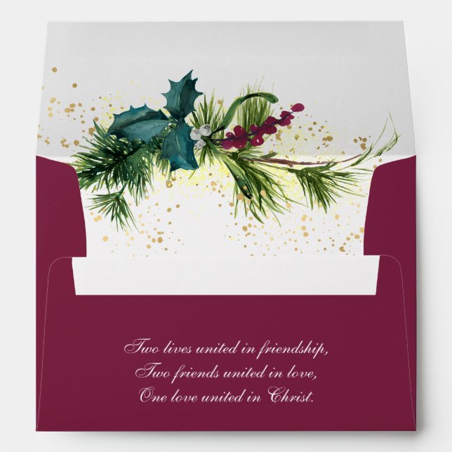 Elegant Evergreen Christmas Red Wedding  Envelope (Back (Bottom))