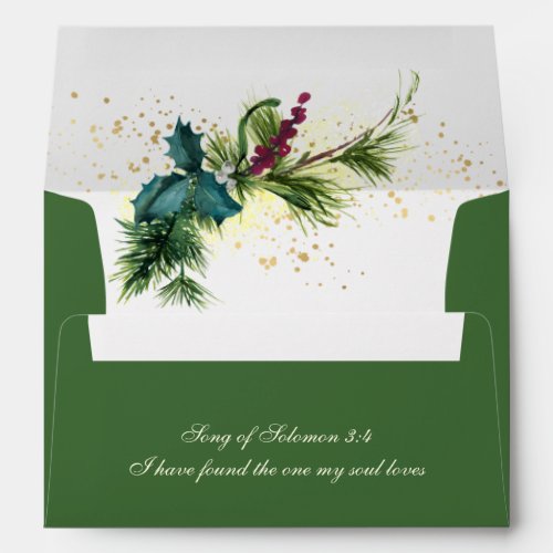 Elegant Evergreen Christmas Return Address Wedding Envelope