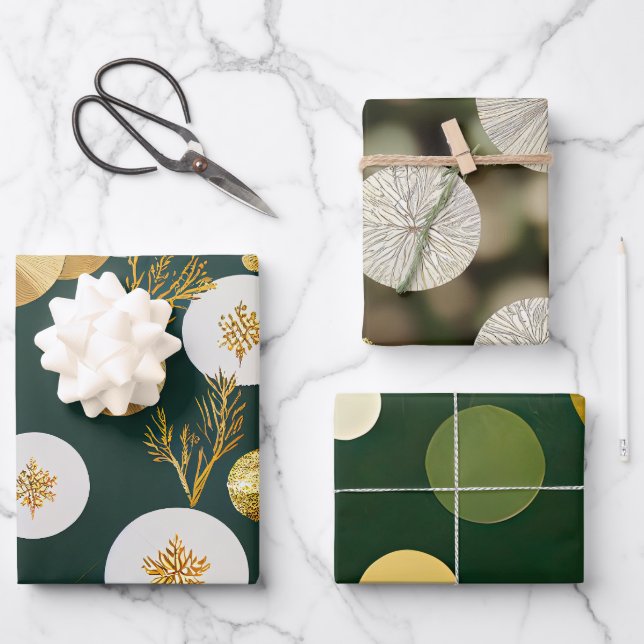 Elegant Evergreen Collection Ivory and Gold  Wrapping Paper Sheets (Front)