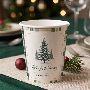 Elegant Evergreen Corporate Holiday Party Paper Cups