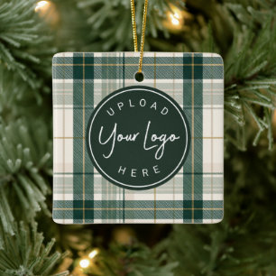 Elegant Evergreen Corporate Plaid Holiday Ceramic Ornament