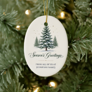 Elegant Evergreen Corporate Season’s Greetings Ceramic Ornament