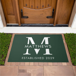Elegant Evergreen Custom Monogram Name Doormat