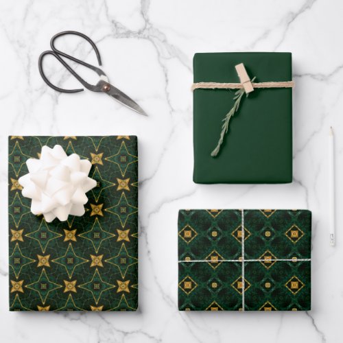 Elegant Evergreen Emerald Green and Gold Wrapping Paper Sheets
