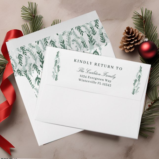 Elegant Evergreen Garland Return Address Christmas Envelope (Creator Uploaded)