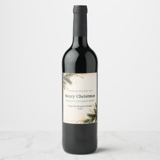 Elegant Evergreen Gold Christmas Wine Label