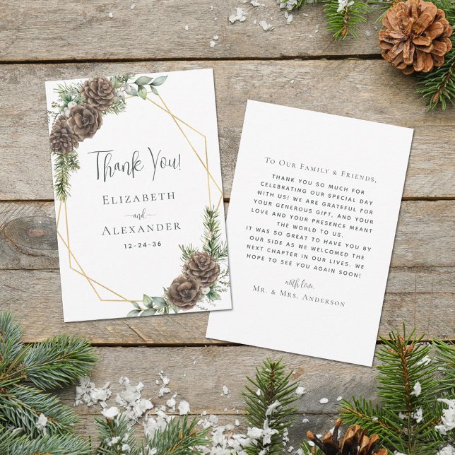 Elegant Evergreen Pine Cone Winter Wedding Thank You Card (Creator Uploaded)