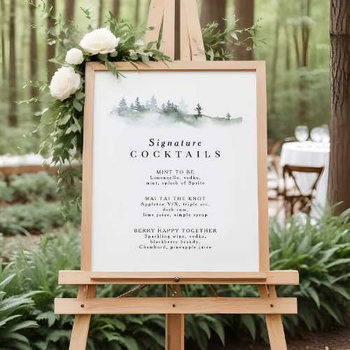 Elegant Evergreen Signature Drinks Bar Menu Sign